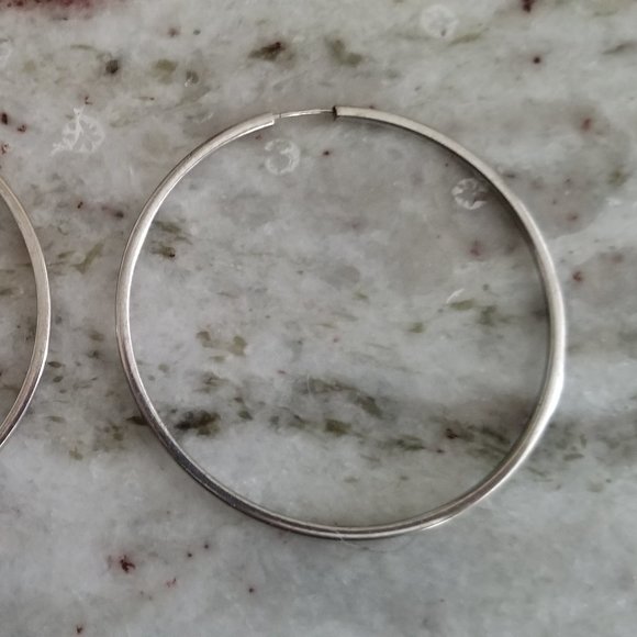 RARE MARKED DESIGNER MAYORS BIRK'S ITALY 925 STERLING XLARGE HOOP ROUND EARRINGS - Picture 3 of 9